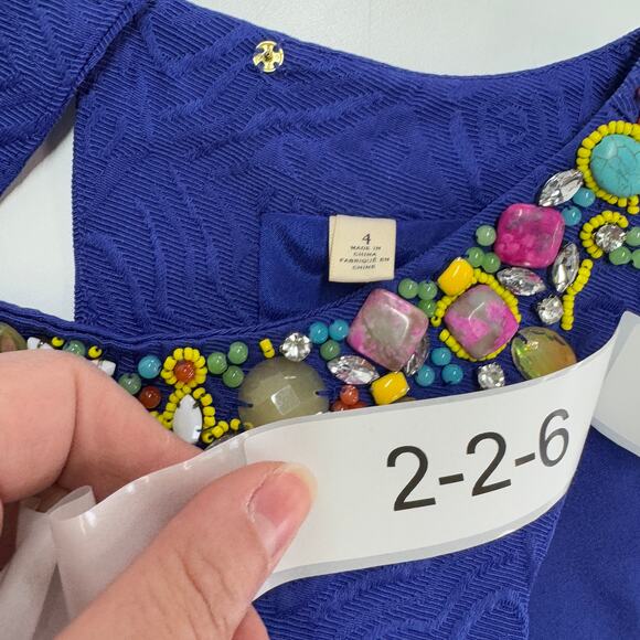Anthropologie‎ Moulinette Soeurs Top Womens 4 Blue Jeweled Neck Crop Open Back - Picture 3 of 6
